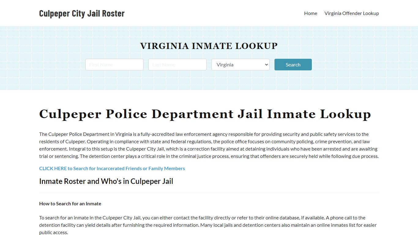 Culpeper Police Department & City Jail, VA Inmate Roster, Arrests, Mugshots